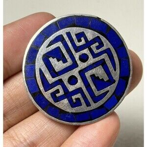 Vintage Taxco Mexico 925 Blue Inlay Sterling Brooch & Pendant